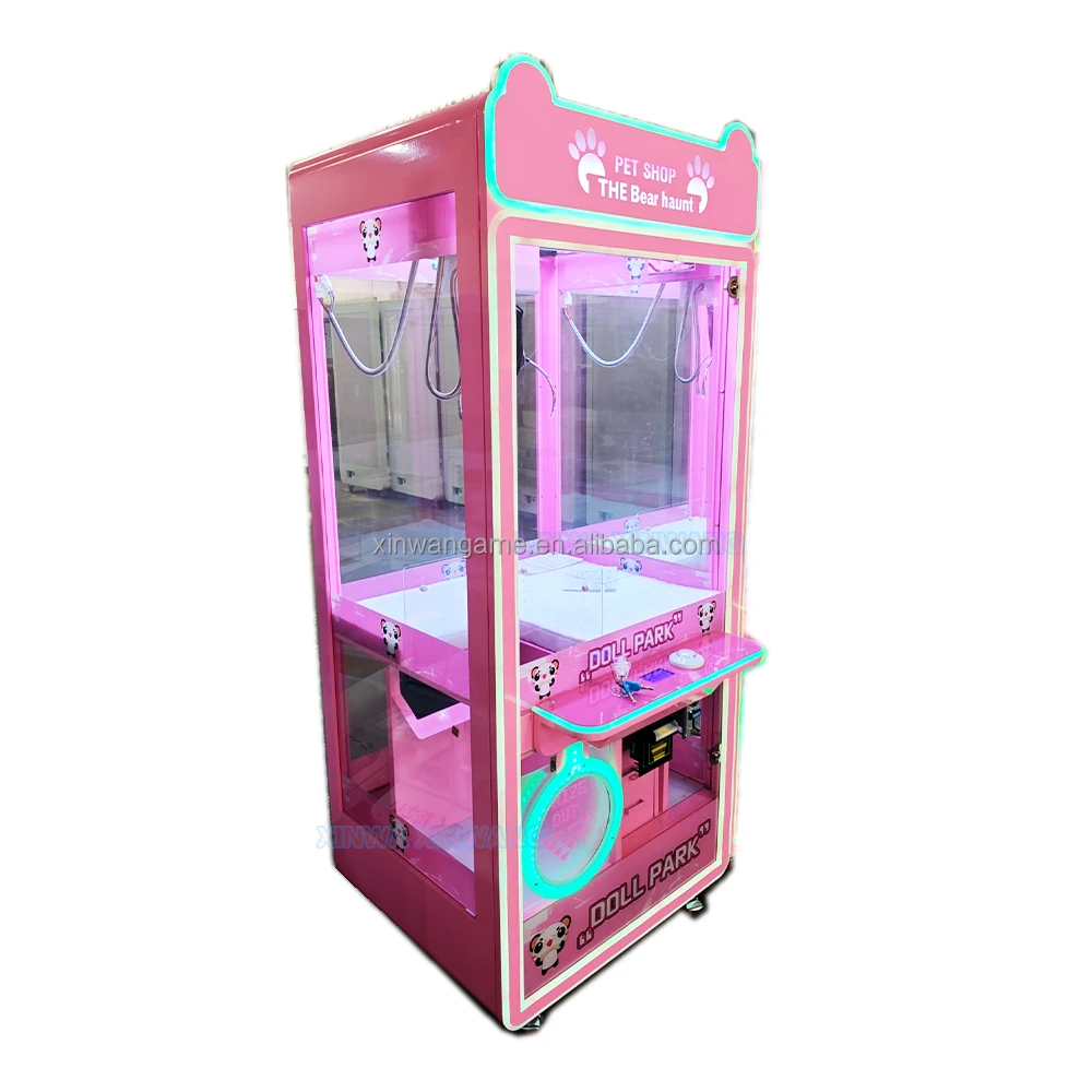 Plastic Metal Claw Machine Tongs Doll House Crane Machine Wallet Bill Acceptor Plush Vending Machine Model 145 Pink
