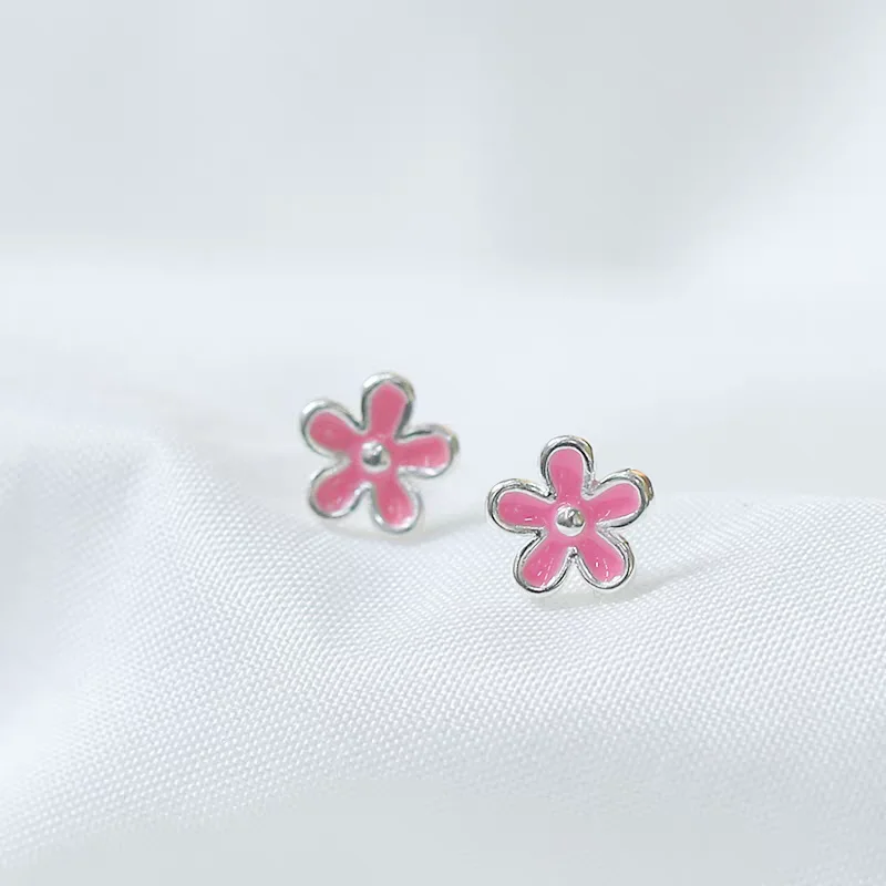 925 Sterling Silver Fresh Flower Stud Earrings Fashionable Sweet Cute Style Simple Korean Style Ear Accessories for Women