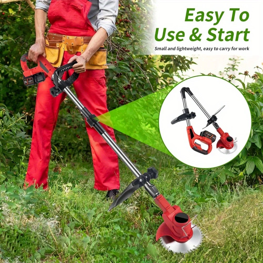 Powered 21V Electric Weed Eater Edger Lawn Tool Cordless String Trimmer with 4 Types Blades and Adjustable Handle Brush Cutter