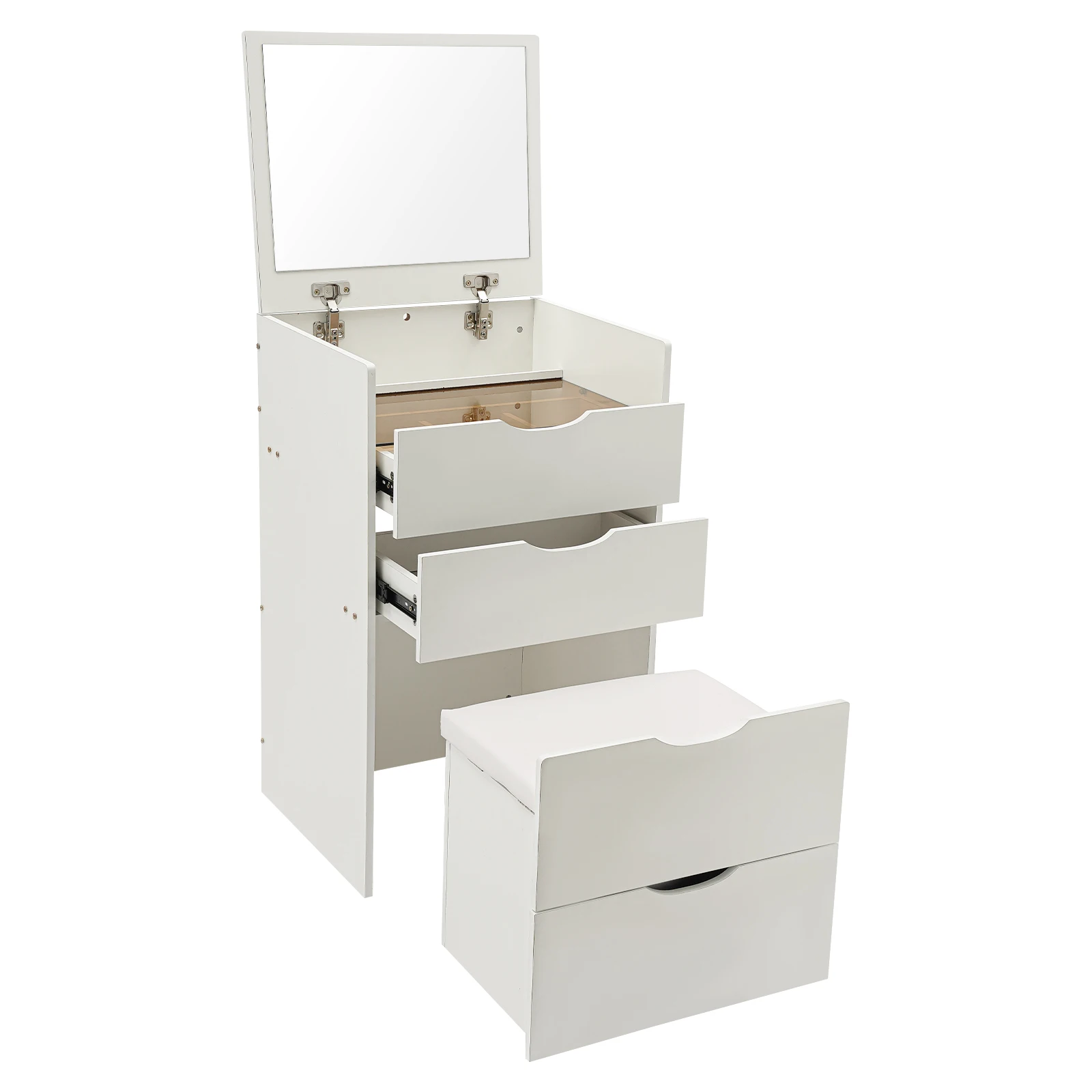 48CM Makeup Table with Makeup Stool, Cabinet with 3 Drawers , +Flip Mirror Modern Style Cream White