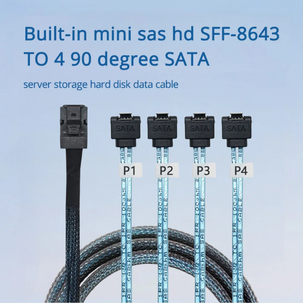 

Built-in Mini Sas Hd SFF-8643 TO 4 90 Degree SATA Server Storage Hard Disk Data Cable Length Optional 0.5M 1M