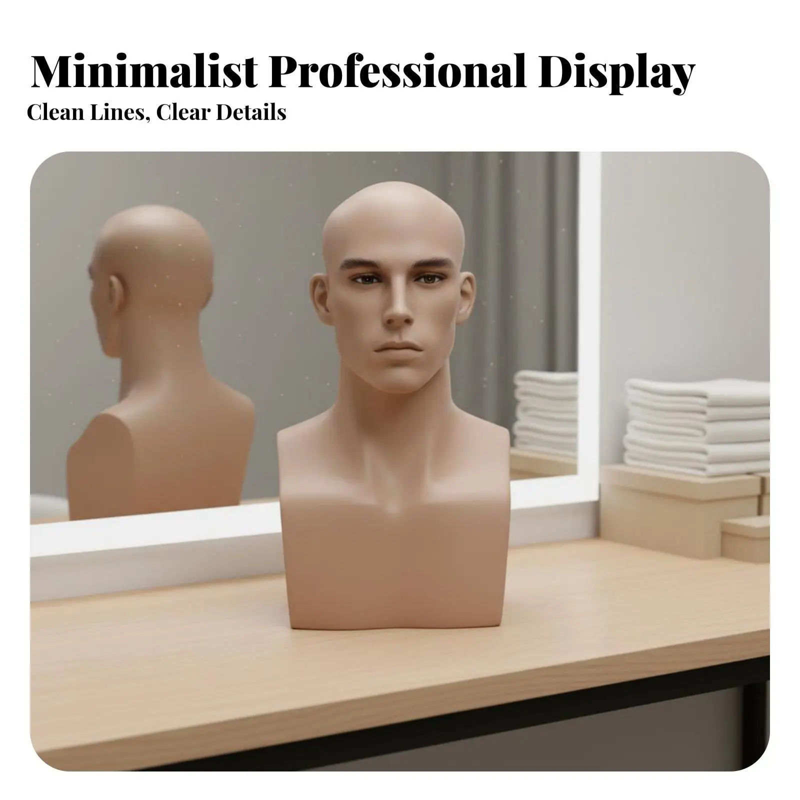 Realistic Male Head Model Fiberglass Construction Bald Mannequin Head Bust Lifelike Skin Tone Hat Display Form for Makeup