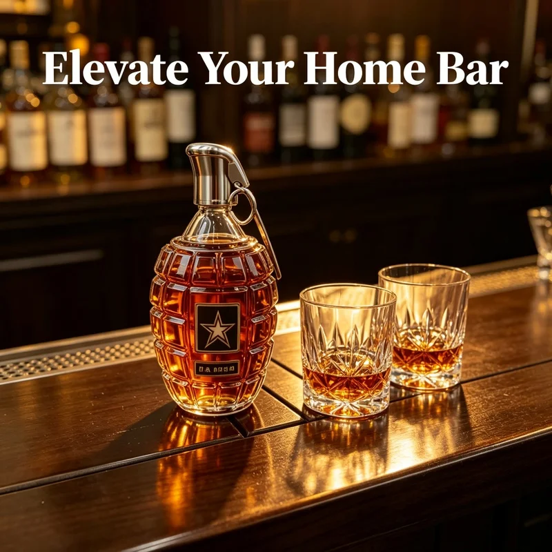 Grenade‑Shaped Whiskey Decanter Glass Liquor Carafe, Lead‑Free Crystal Wine Decanter Bottle for Bourbon Scotch Brandy Home Bar