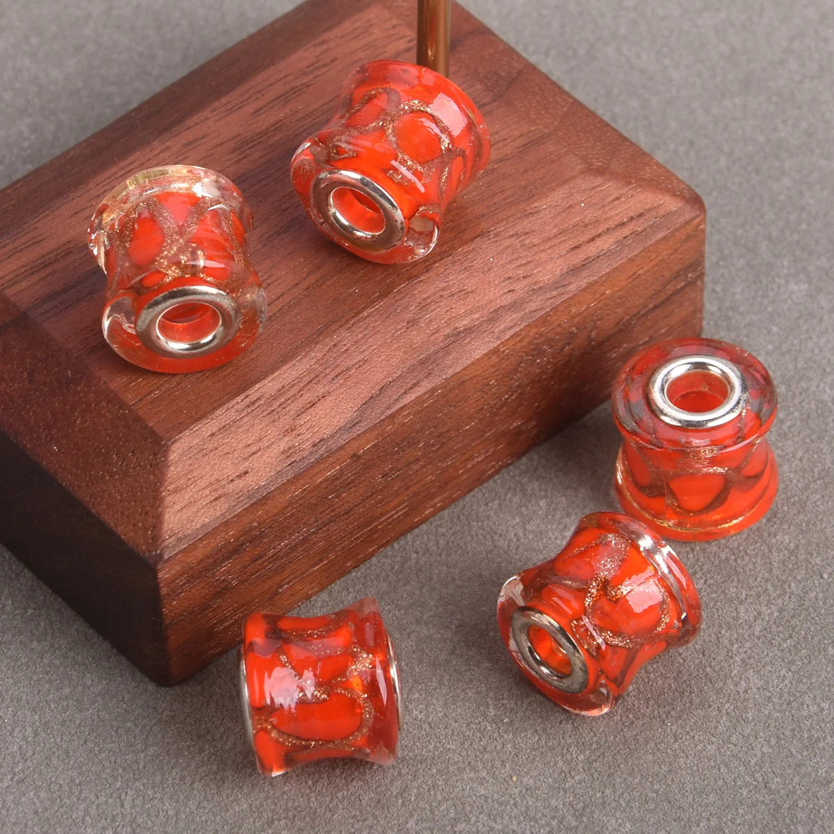 5pcs 14mm Cylinder Shape Handmade Foil Lampwork Glass European Charms Big Hole Loose Beads For Jewelry Bracelet Making DIY