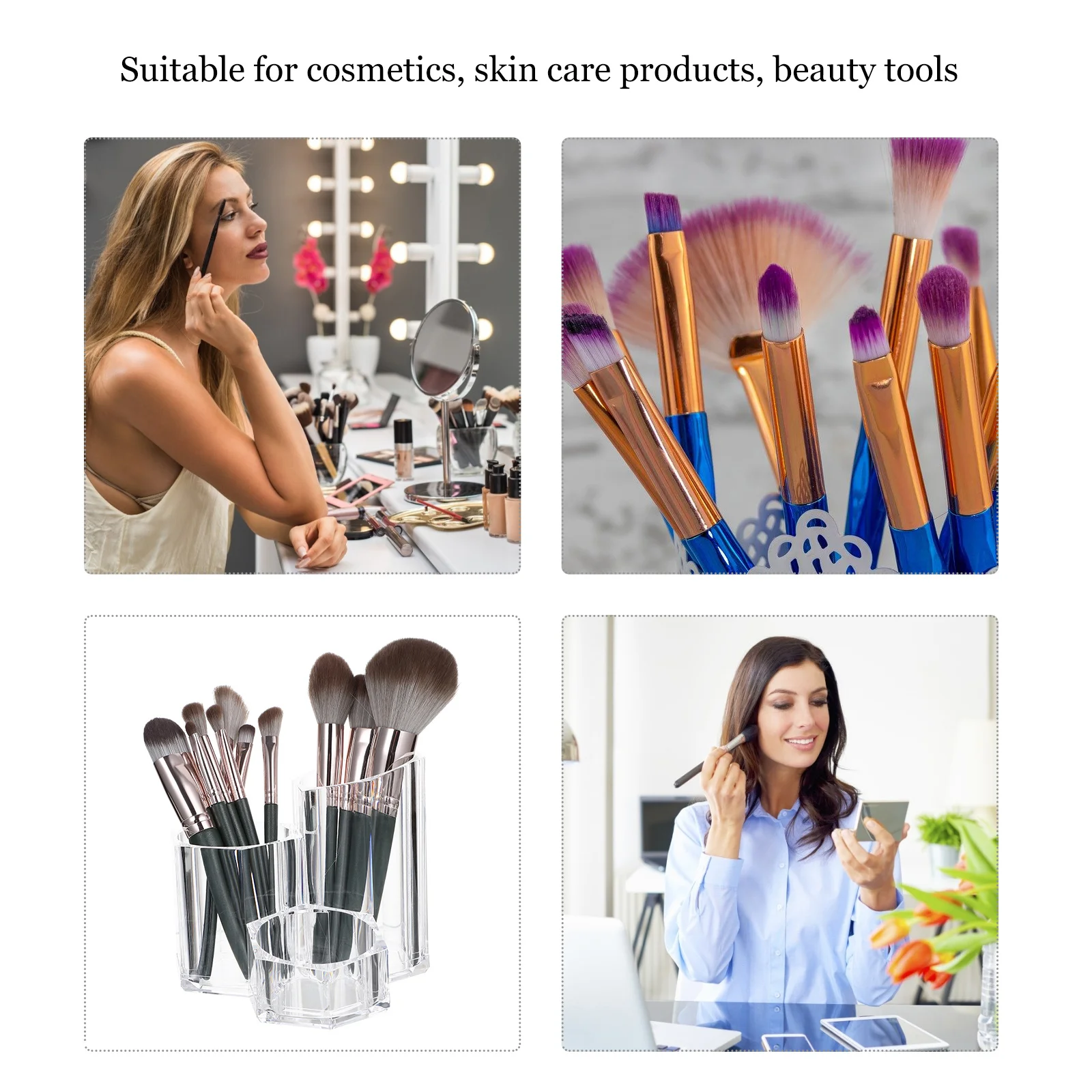 뚜껑이 있는 아크릴 메이크업 브러쉬 홀더, 브러쉬, 아이라이너, 연필 등을 정리하고 책상 위에 전시할 수 있는 대용량 수납함