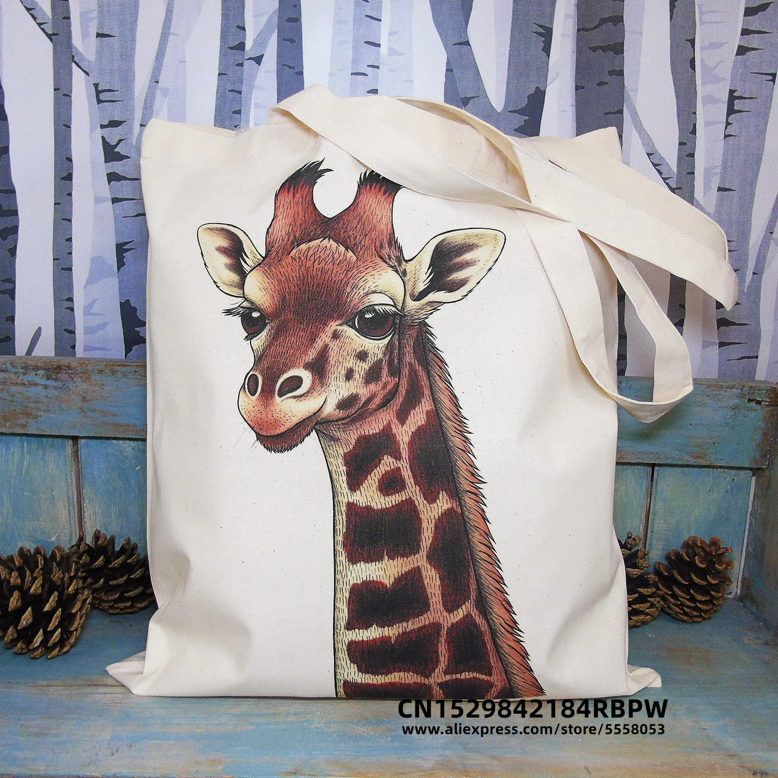 Giraffe Animal Canvas Bag Casual Large Hand Bags Shopping Funny Cute Cartoon Handbag Print Large Capacity Reusable Gift Bag