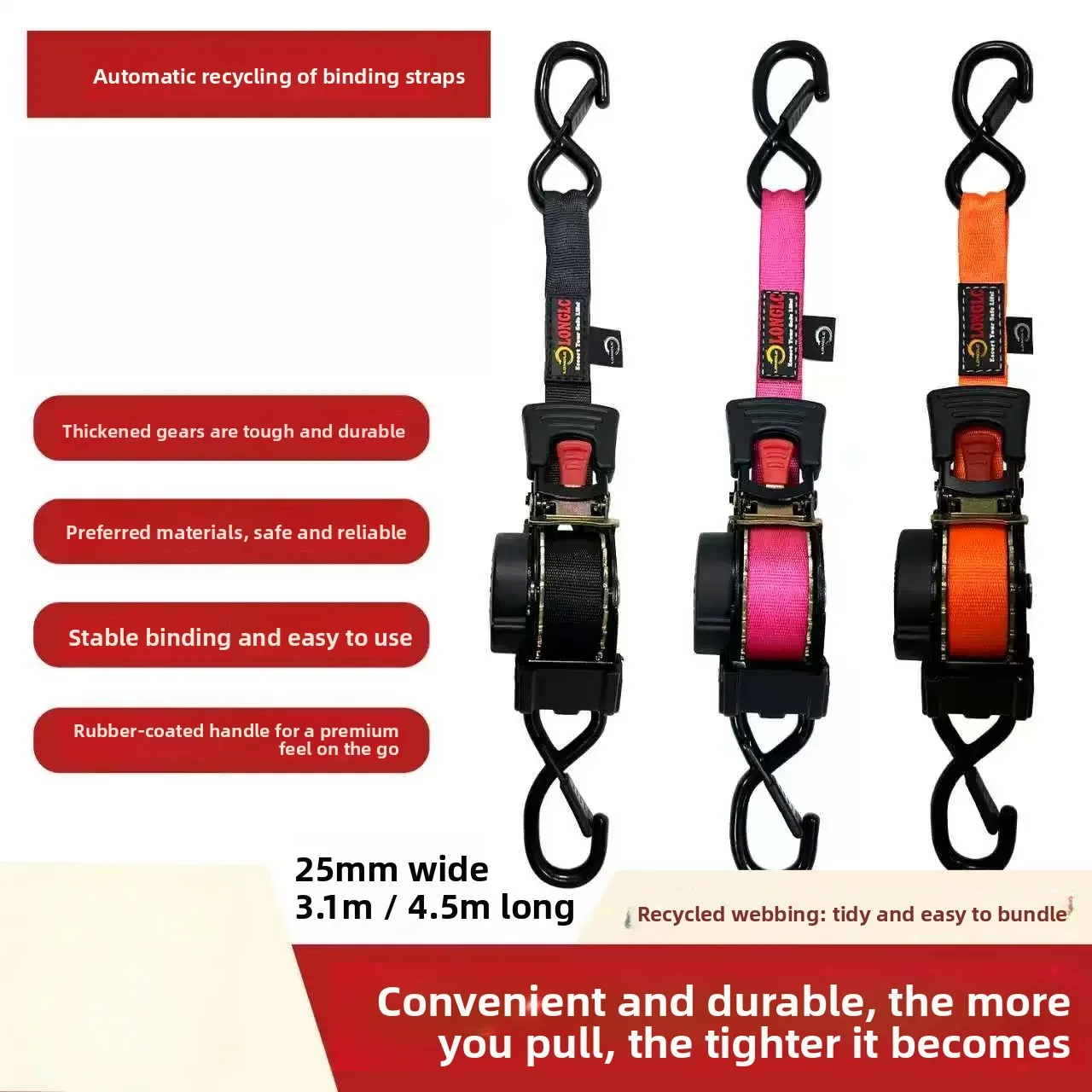 Automatic Telescopic Cargo Tie Down Ratchet Tensioner, Universal Truck Rope Strap Tensioner