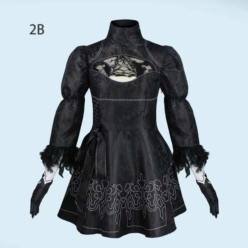 

Anime Automata 2B Cosplay Costume Black Tone Dress with Gloves Headwear Yorha No. 2 Type B Halloween Party Outfits