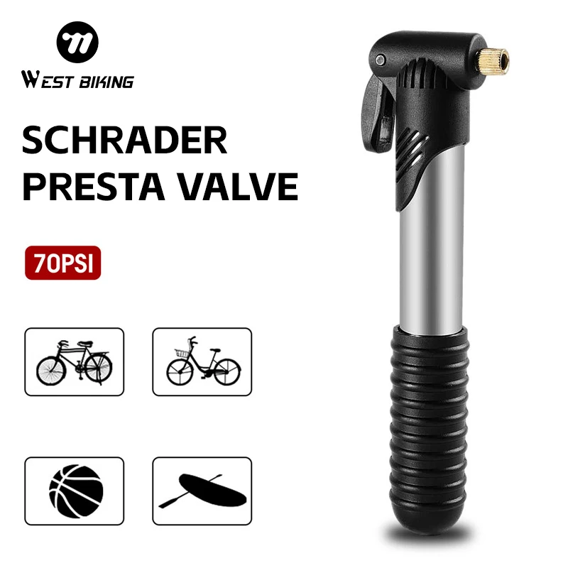 WEST BIKING Portable Bicycle Pump 70PSI Cycling Hand Air Pump Schrader/Presta Valve Ball Tire Inflator MTB Road Bike Accessories