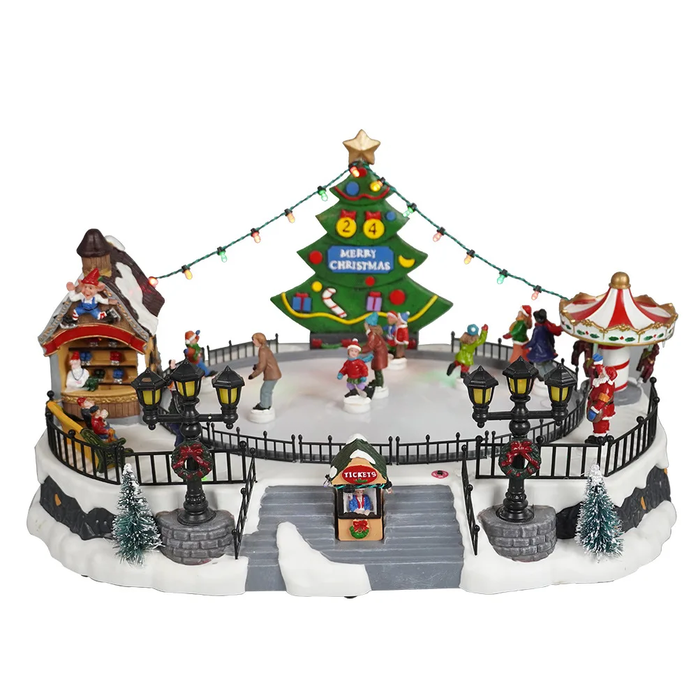 Christmas Day New Ski Christmas Scene Playground Music Box Set Ice Rink Scene Ornament