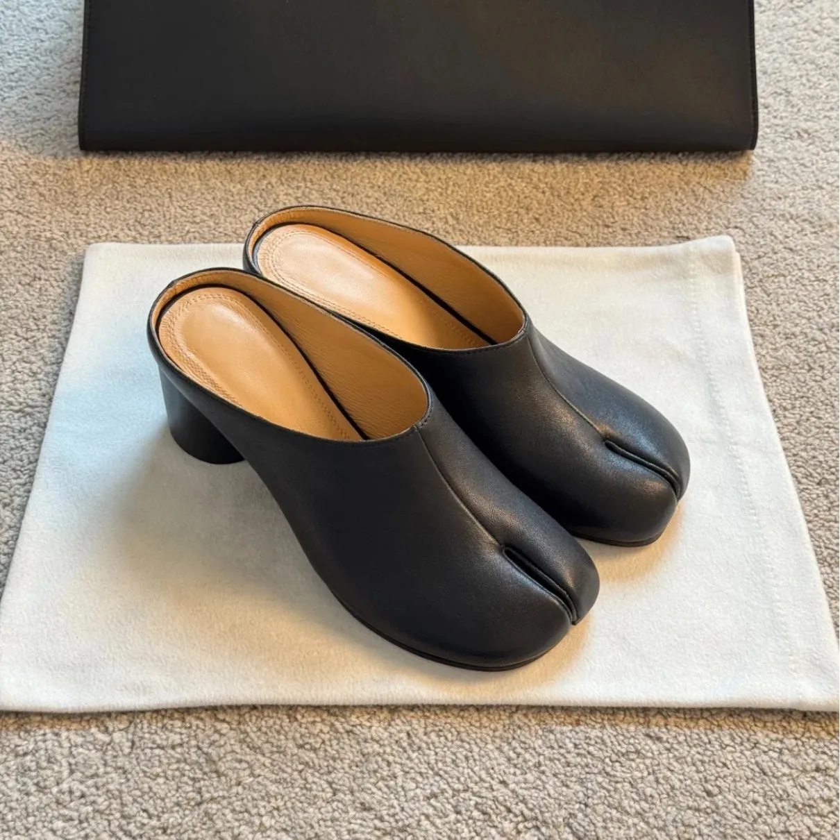 Women Leather Block Heel Shoes Slip-On Slippers Black Brown Casual Fashion Shoes Platform Leather Slippers Shoes Women Lady Heel