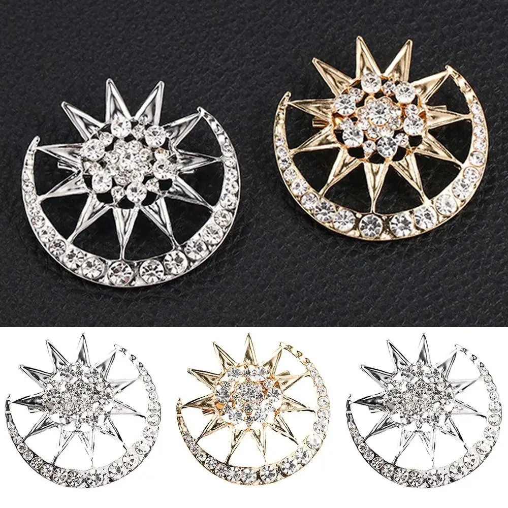 Creative Women Five-pointed Star Moon Brooch Festival Traditional Rhinestone Pins Corsage Brooches