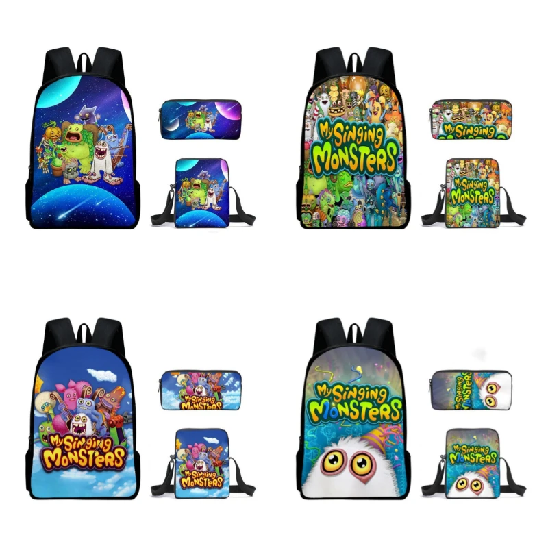 

3pcs/set My Singing Monsters 3D Print Large Capacity School Bag Backpack Inclined Shoulder Bag Pencil Case Birthday Gift