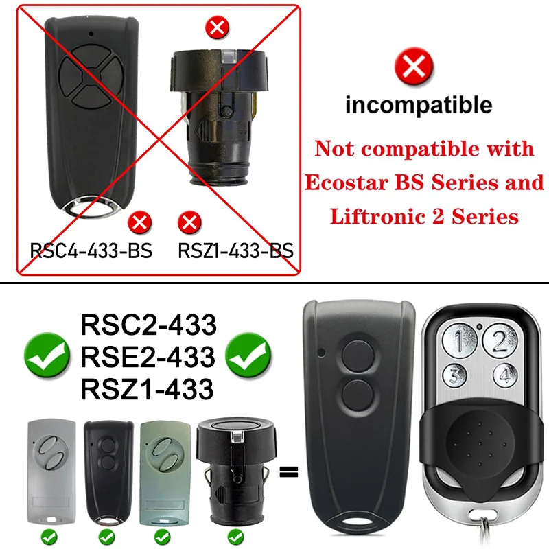 Imagem -02 - Controle Remoto para Ecostar Portão Garagem Porta Abridor Transmissor de Mão Rolling Code 433mhz Rse2433 Rsc2-433 Rsz1-433