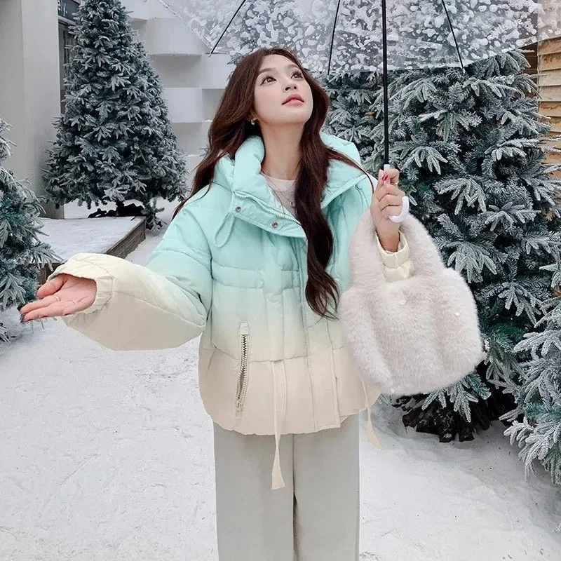 Veste en coton à capuche dégradé rose pour femmes en hiver pour nouveau Style court Design petit et élégant veste très belle