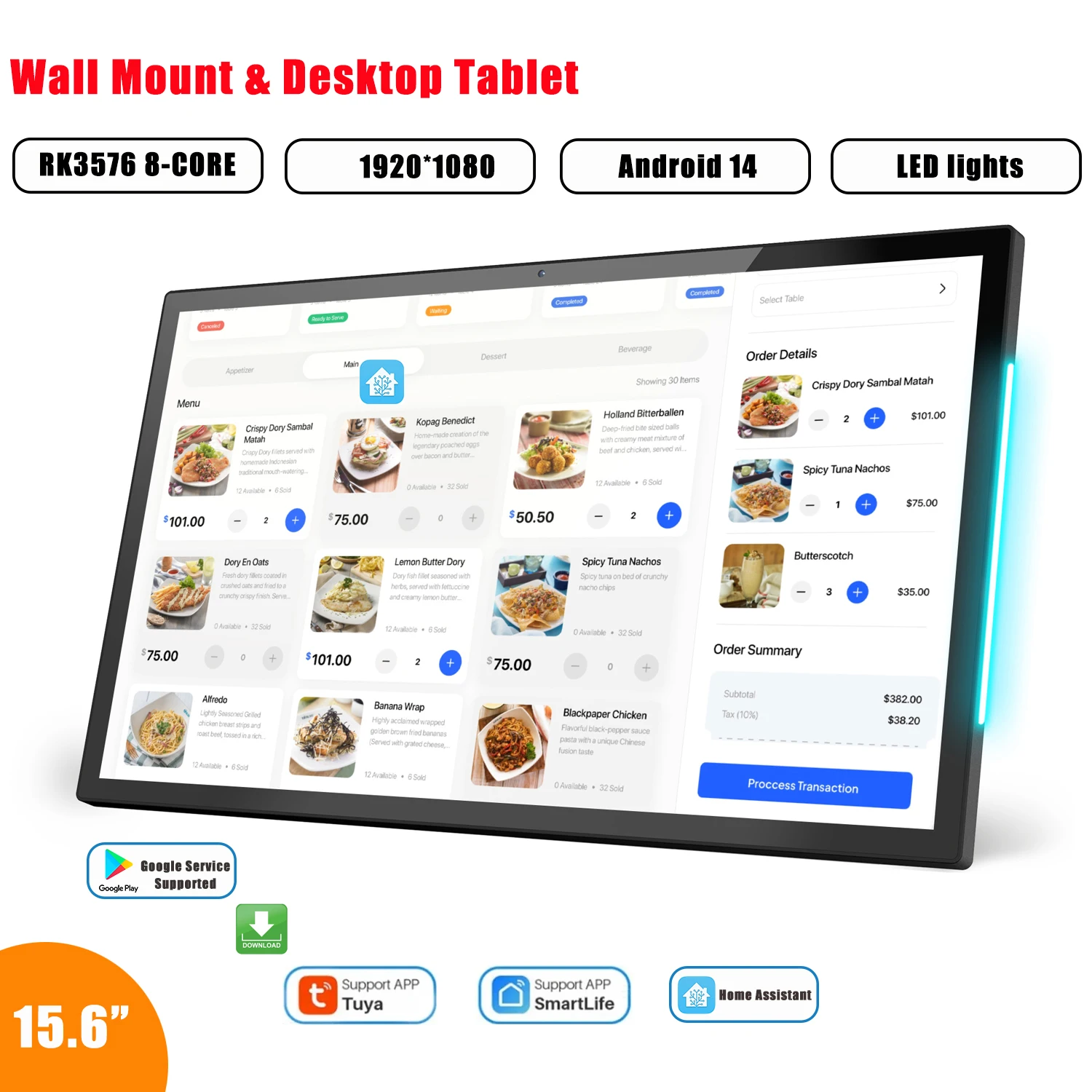 

Smart Home Wall Mount & Desktop 15.6" Android 14 POE Tablet 8-core IPS Touch Screen Digital Display Google Play