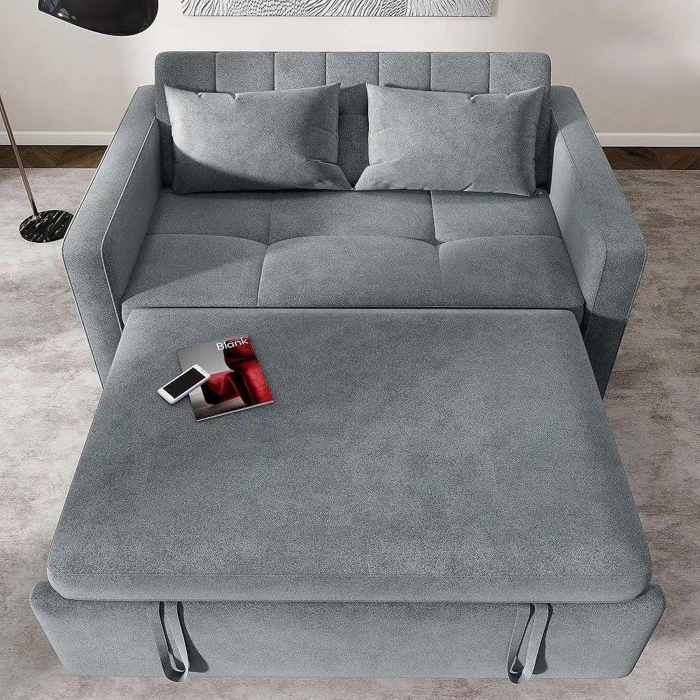 55 inch Convertible Sofa Bed 3 in 1 Velvet Sleeper Sofa Adjustable Backrest Sturdy Structure with Storage Side Pockets and