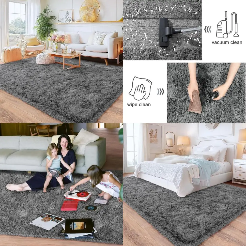 

Luxurious Plush Shag Rug, 6x9 for Living Room and Bedrooms, Non-Slip Gray Carpet for Kids' Rooms, Dorms, and Nurseries, Modern H