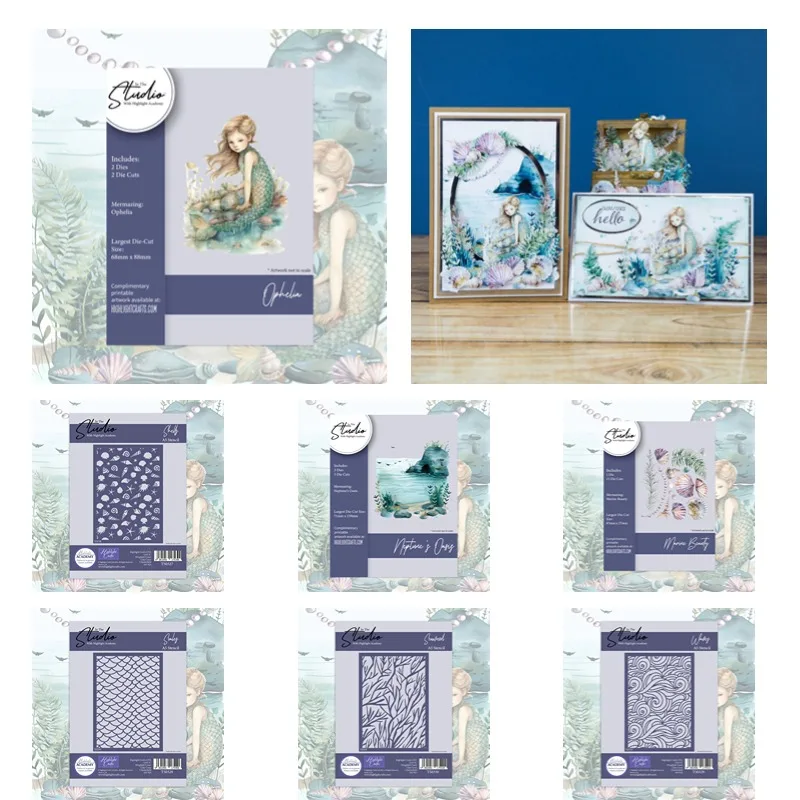 Mermazing Beauty Ophelia - Troqueles de corte de metal con motivos de algas marinas, conchas y olas, y plantilla de silicona para scrapbooking, álbumes de fotos, tarjetas y manualidades DIY