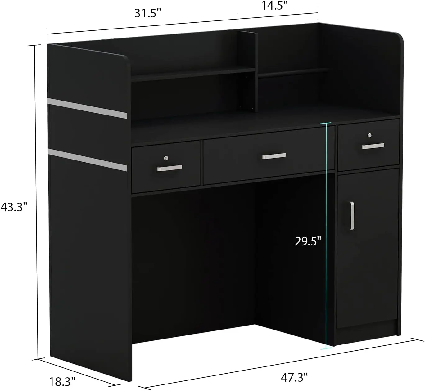 Homsee Modern Reception Desk With 3 Drawers, 1 Door Storage Cabinet & Hutch Shelf, Office Wooden Computer Desk, Writing Study