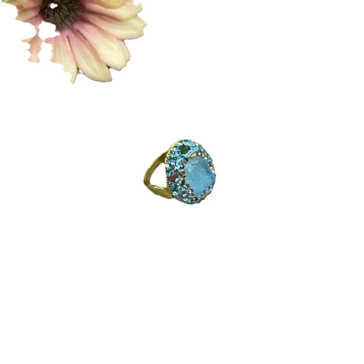 Ore Aquamarine set  natural stone jewelry inlaid tourmaline Internet celebrities same color pendant necklace earring ring