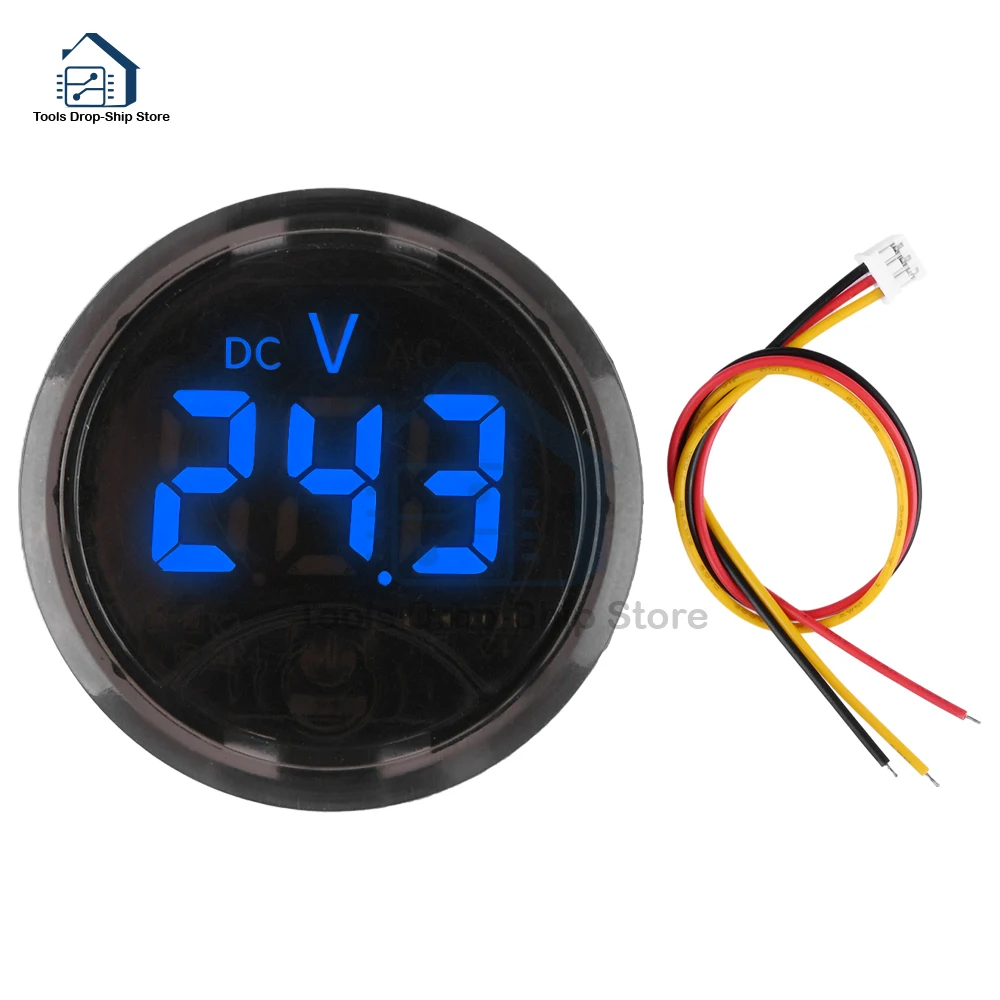 DC 7-120V LED Digital Display Circular 3-wire Voltmeter DC Digital Voltmeter Head Display Reverse Connection Protection Tools