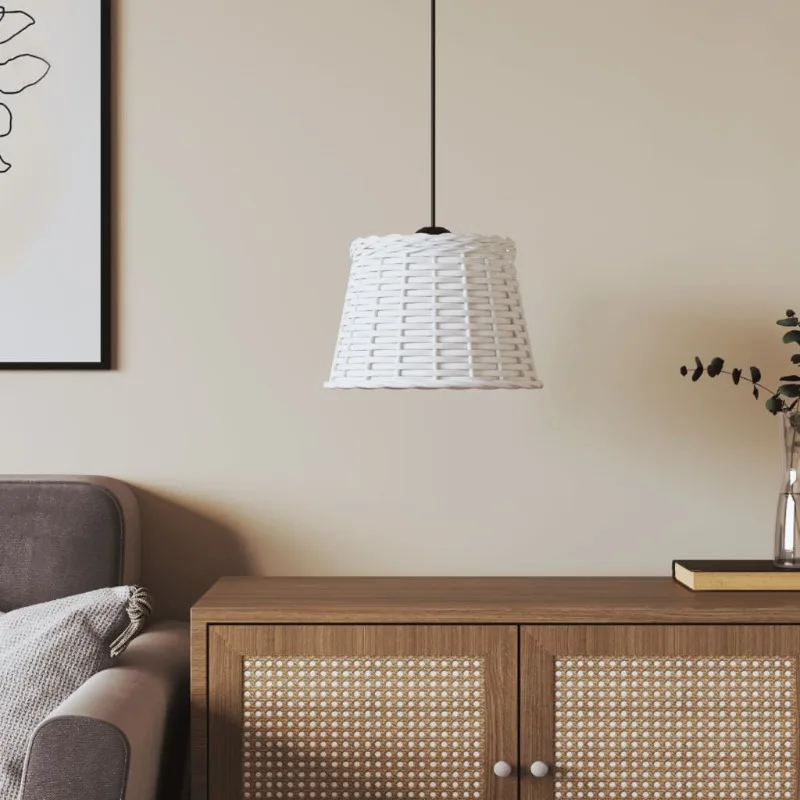 Paralume per plafoniera in vimini bianco 25x17 cm, fatto a mano, per illuminazione in stile naturale