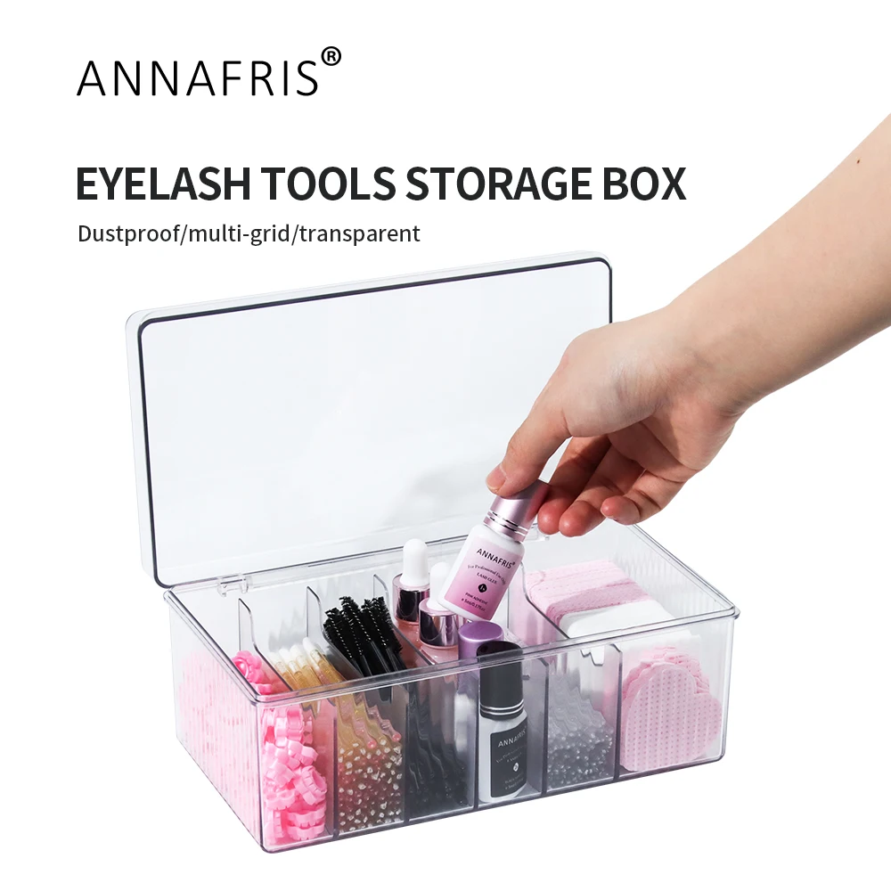 Acrylic Eyelash Extension Tool Storage Box Large Capacity 6 Grids with Cover for Lash Glue Tweezers Cosmetics Makeup Holder