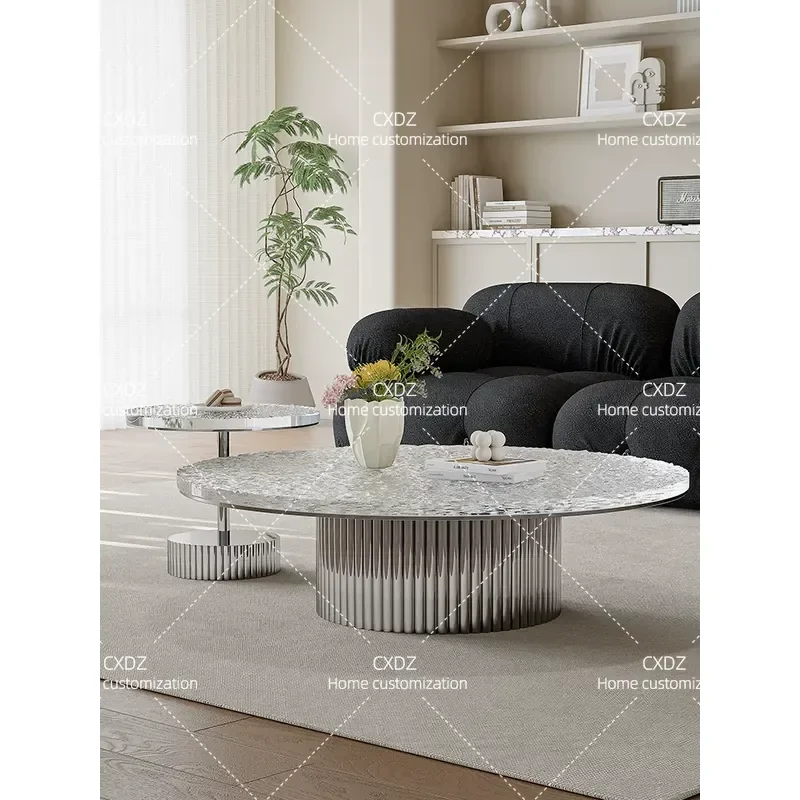 Cream Style Czech Crystal Coffee Table Minimalist Acrylic Water Ripple Edge Side Table for Living Room Small Apartment Home