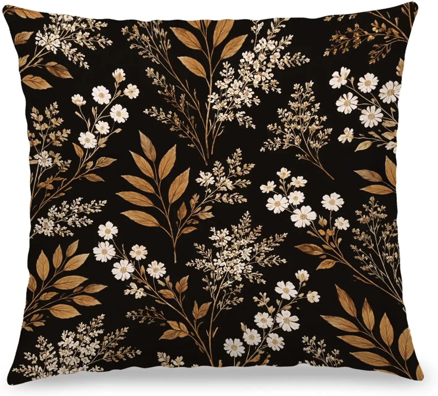 Floral Botanical Pillow Covers 40x40cm Autumn Gold Print Cushion Case Home Decor Luxury Throw Accent Pillow Modern Style