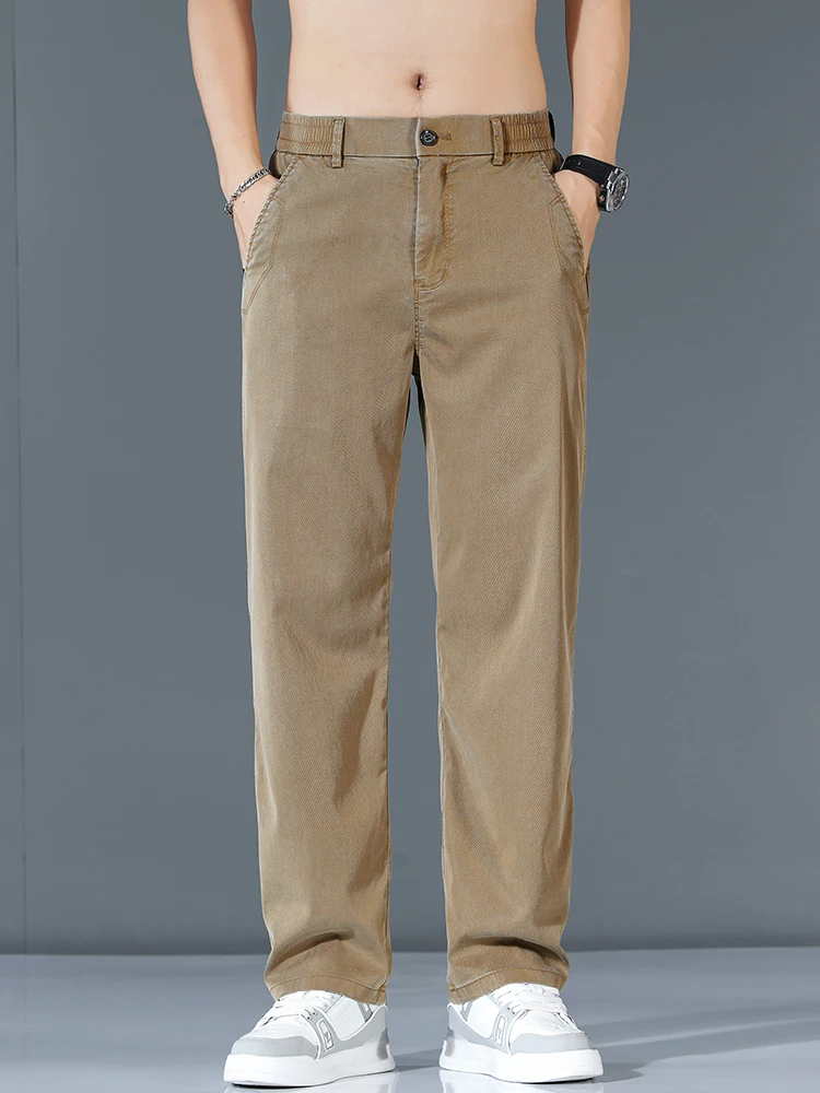 울트라 얇은 리오 셀 패션 느슨한 캐주얼 바지 남성 봄 여름 한국 스트레이트 스트레치 브랜드 바지 남성 의류 와이드 바지