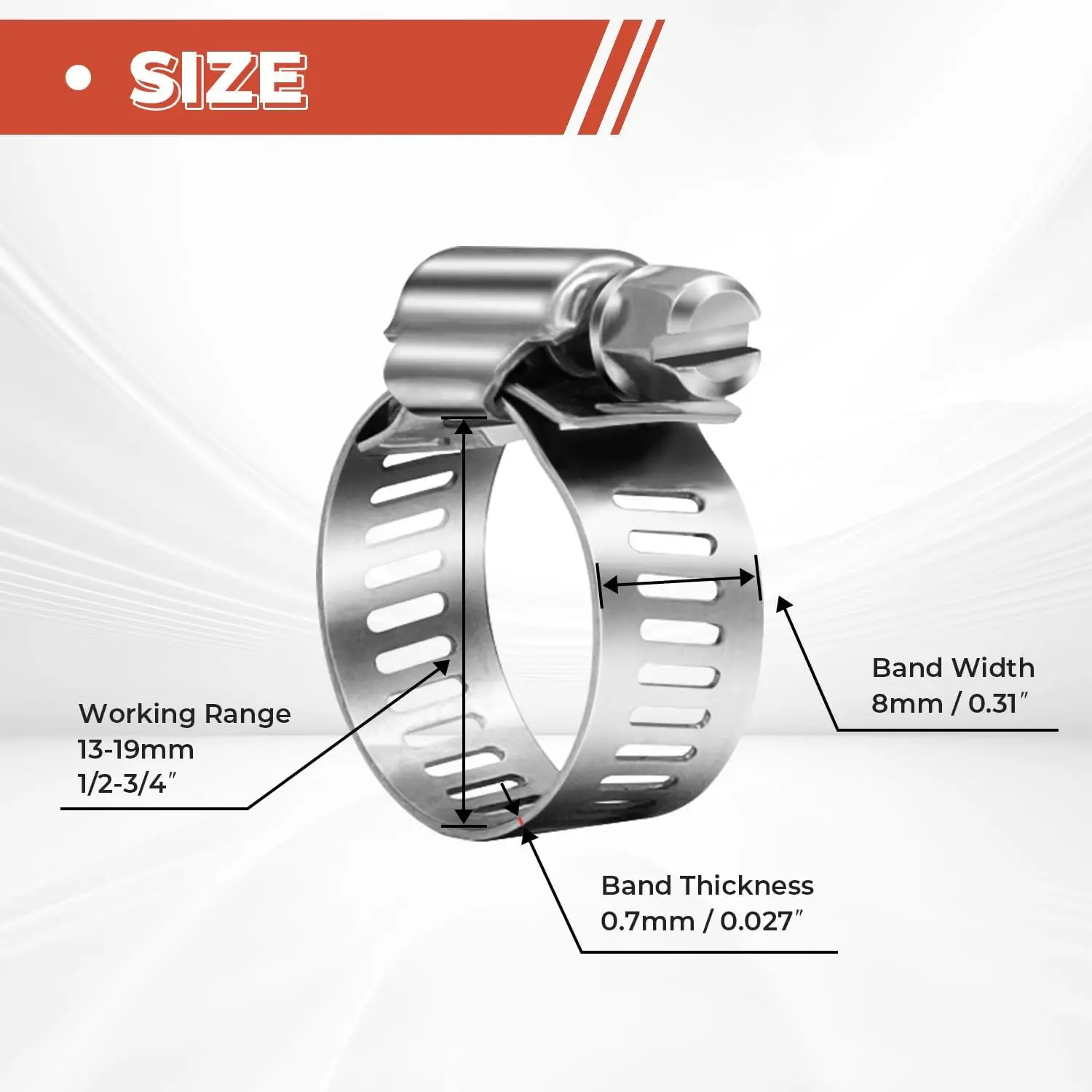 20pcs 304 Stainless Steel Adjustable Drive Hose Clamp Fuel Line Worm Size Clip Hoop Hose Clamp Hot Sale 13-19mm 18-32mm 16-25mm
