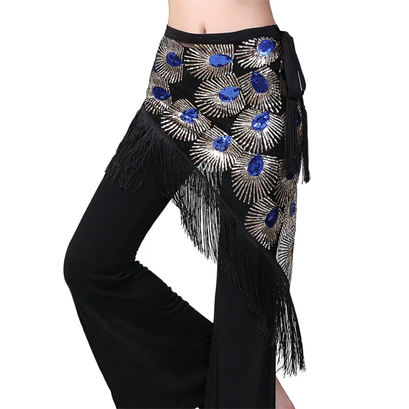 Sequin Tassel Belly Dance Hip Scarf Womens India Carnival Rave Stage Performance Embroidery Waist Chain Costume Wrap Skirt Belt