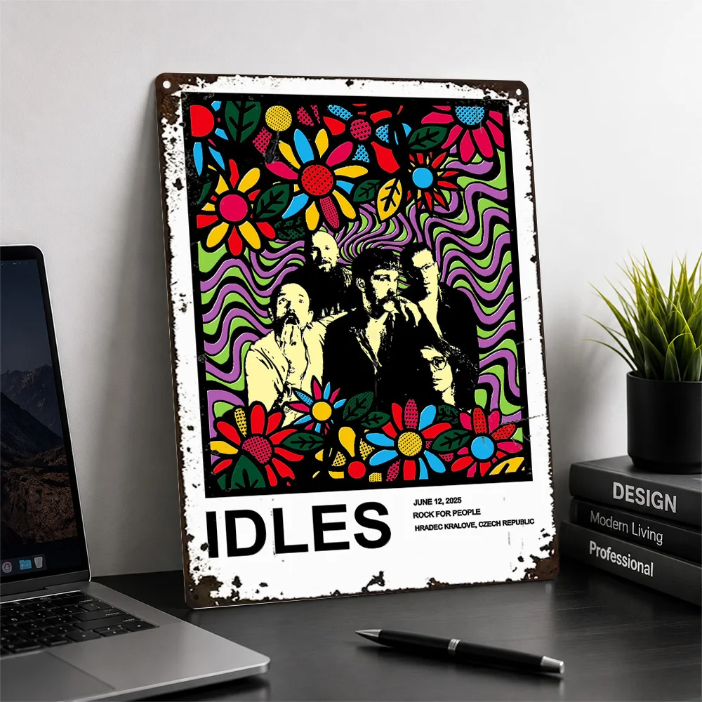 IDLES Band With Flowers Printed Poster Psychedelic Wall Art For Listening Room Customized Aluminum Metal Sign Music Lover Gift