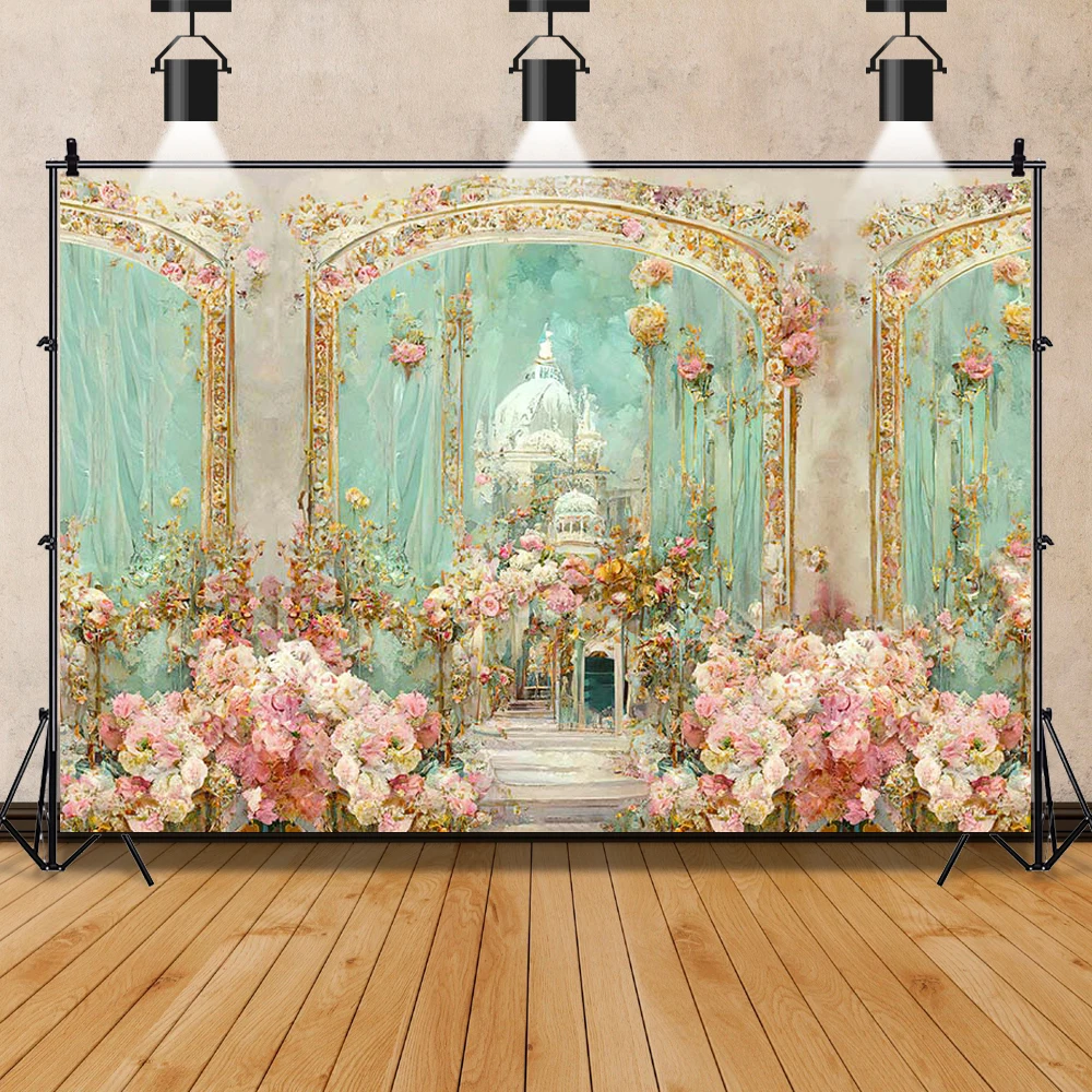 Retro Oil Painting Garden Flower Wedding Vintage Photography Background Girl Birthday Party Portrait Decor Photo Backdrop Studio