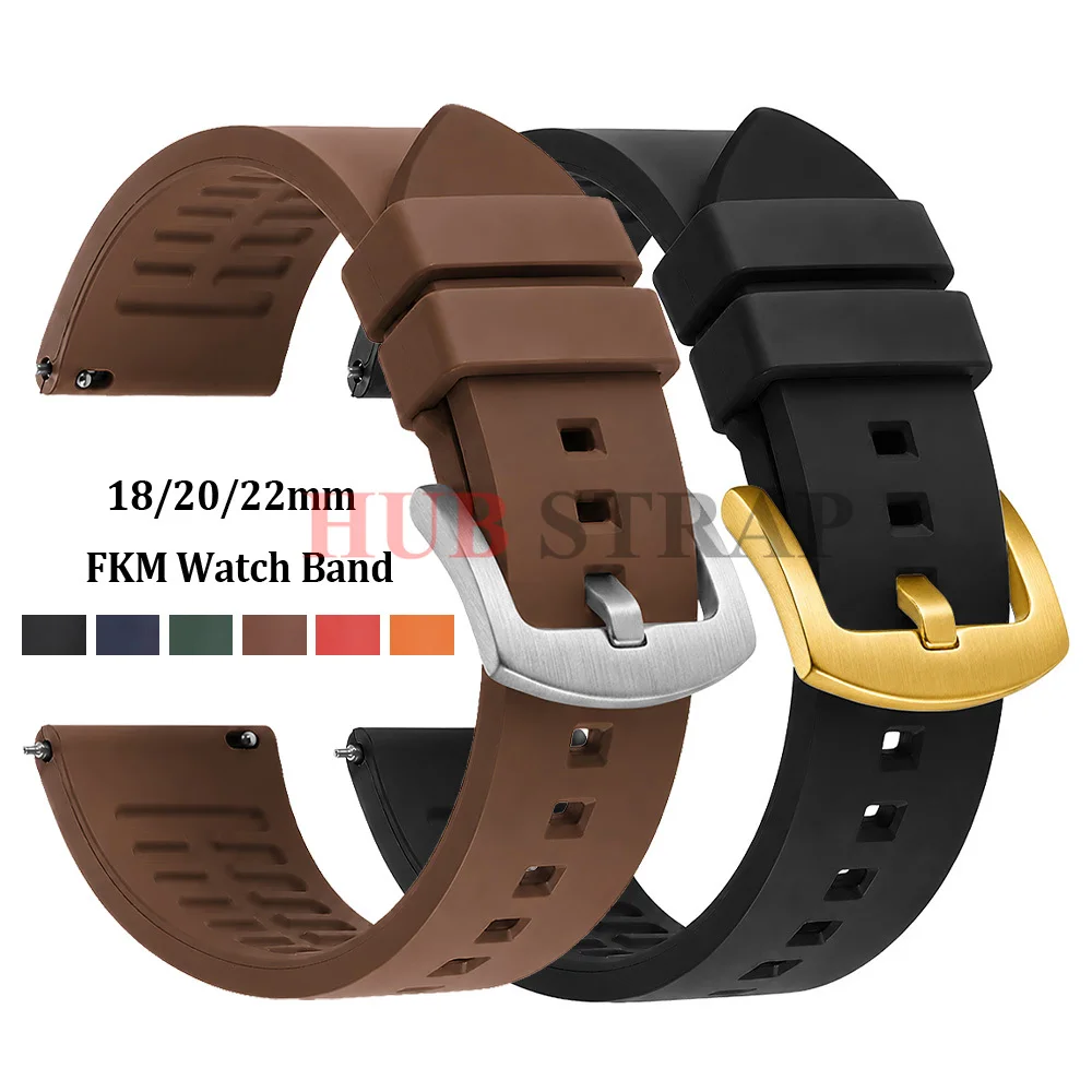 Dustproof FKM Fluorine Rubber Watchband 18mm 20mm 22mm Belt for Breitling for Omega for Seiko Watch Strap Quick Release Bracelet