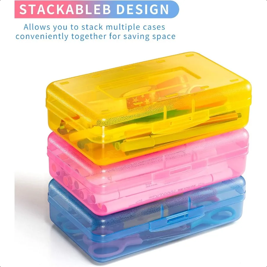 Plastic Pencil Case Box 6 Pack Colored Large Craft Storage Bulk Plastic Containers with Snaptight Lids Hobby Art School ply 0rg