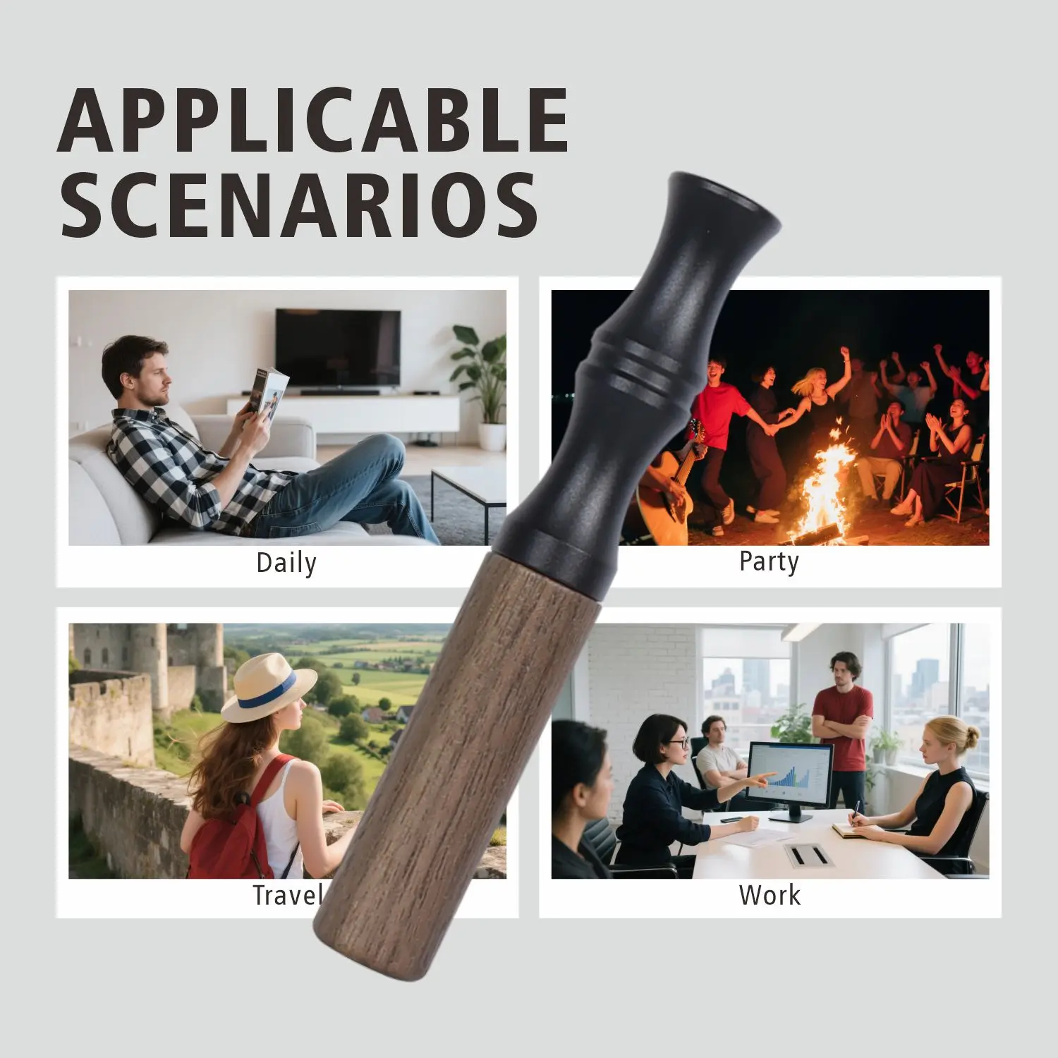 Natural Walnut Wood Quit Smoking Stick, Nicotine-Free Inhaler with Essential Oil Capsules for Anxiety Relief & Aromatherapy