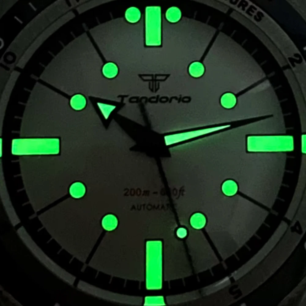 Tandorio 38mm Vintage White Red Lume NH35 PT5000 Automatic Dive Men Watch 200M Water Resistant Domed Sapphire Screw Crown Reloj
