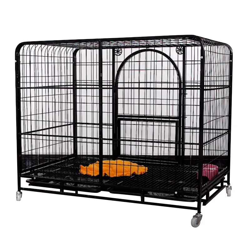 Steel Pet Dog Cage for Sale Metal for Medium Large Bottom Tray Dogs Cage Crate Kennel Playpen Indoor Outdoor Four Wheels