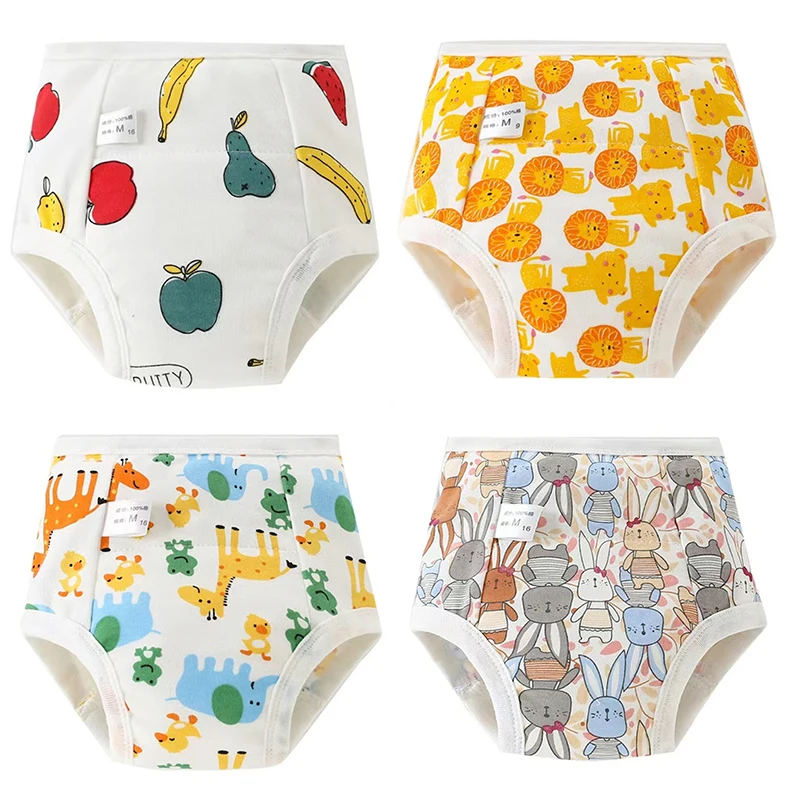 4PCS New Cute Cotton Baby Toddler Toilet Training Pants Waterproof Potty Learning Shorts Underwear For Children Boys Girls