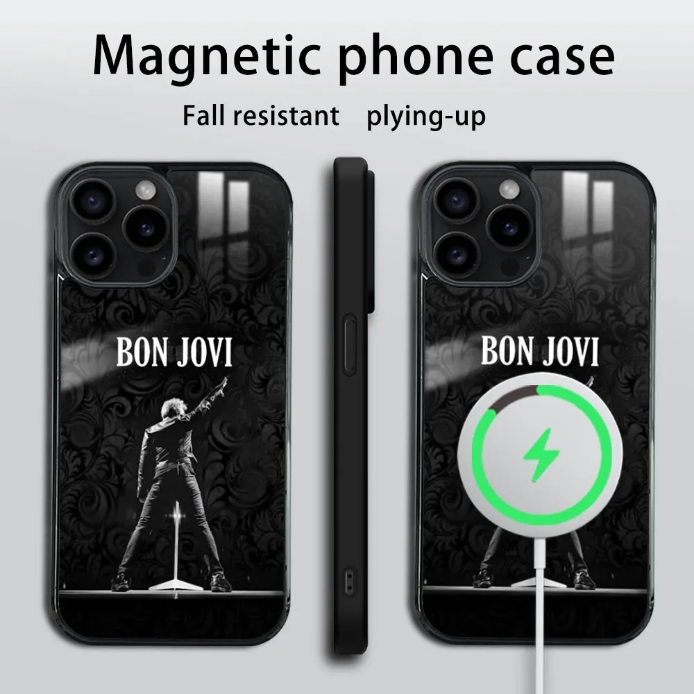 B-Bon J-Jovi Band Phone Case For iPhone 16 15 14 13 12 11 Pro Max Plus Mini Magsafe Mirror Wireless Magnetic Cover