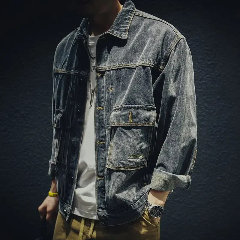 

GELITAYIN Black Denim Jackets Man Autumn Cargo Oversize Cowboy Coat For Men Menswear Branded Lxury Trendy On Board Original Low