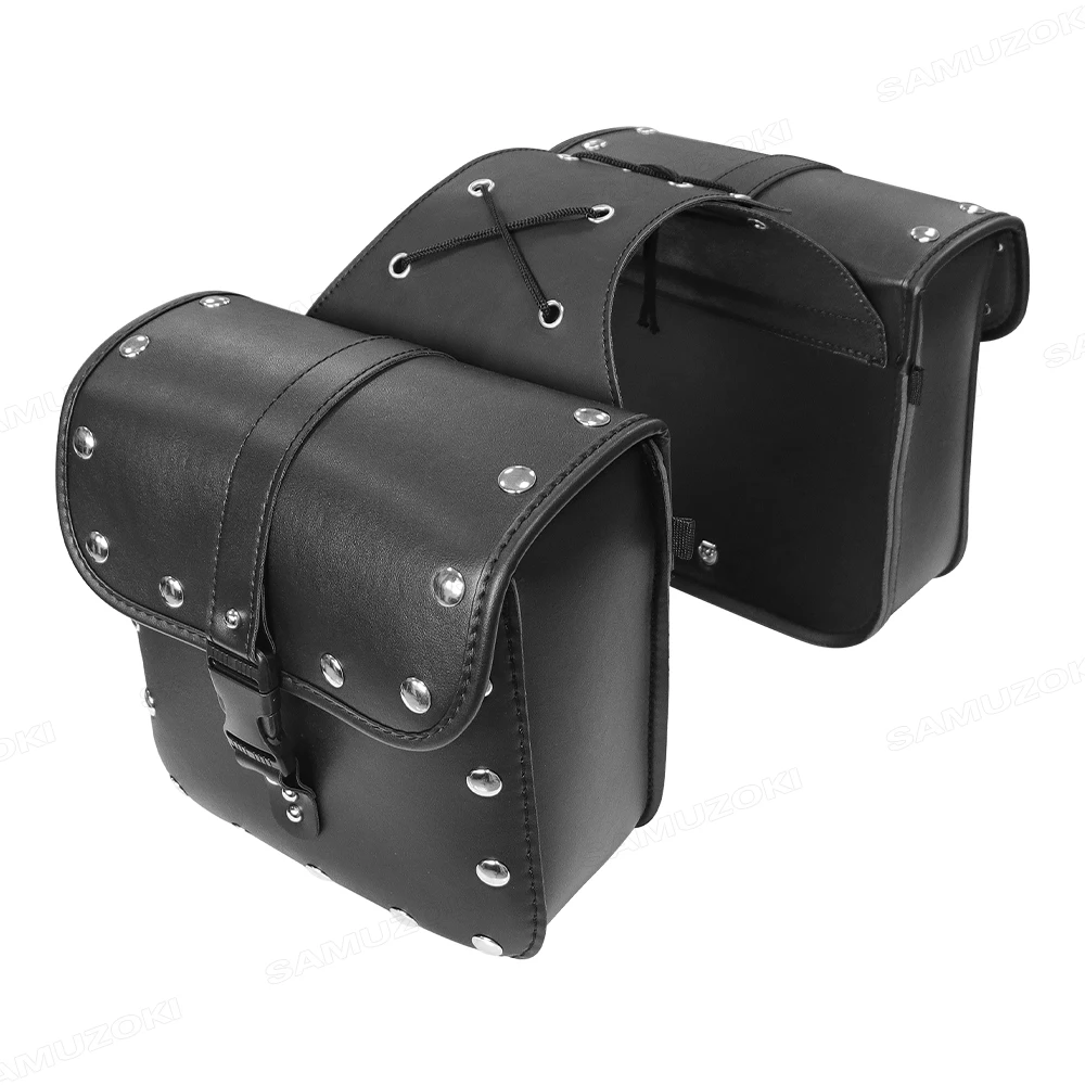 

2 Pack PU Leather Motorcycle Saddle Bags Saddlebags for Honda Shadow Suzuki Boulevard Sportster - Durable Storage Solution for B