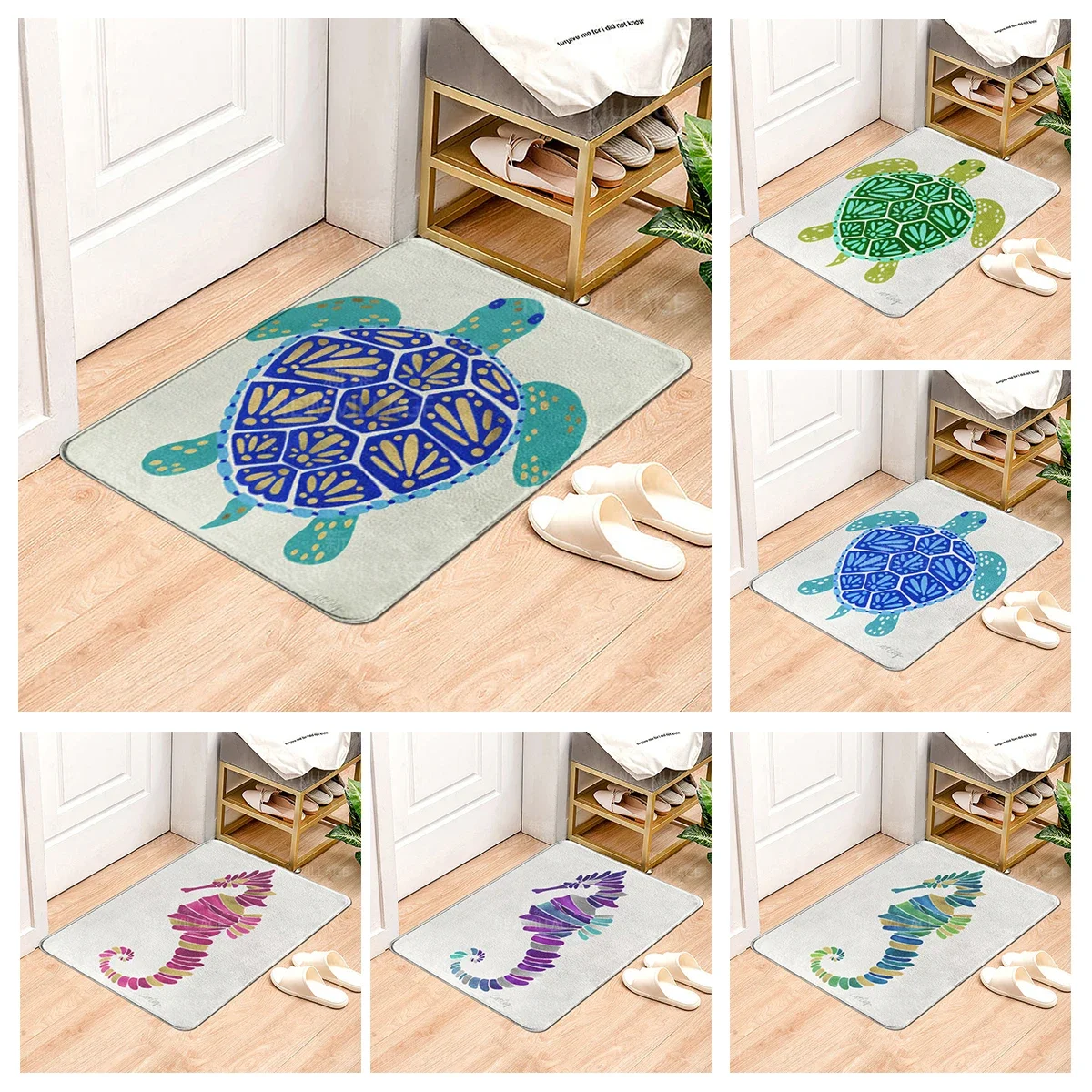 Home carpet household door mat modern Nordic style room bathroom floor mat toilet non-slip kitchen water seahorse turtle animal