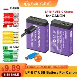 PALO 1800mAh LPE17 LP E17 LP-E17 Battery with USB-C Input for Canon EOS RP 200 250D M3 M5 M6 750D 760D T6i T6s 800D 8000D 77D