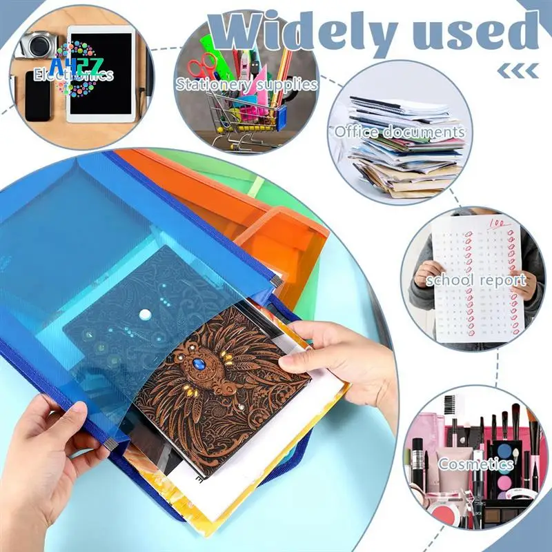 

A42Z-6 Pcs A4 Plastic Wallets Folders Popper Wallet Document Pockets Envelope File Folder With Button Closure Card Slot