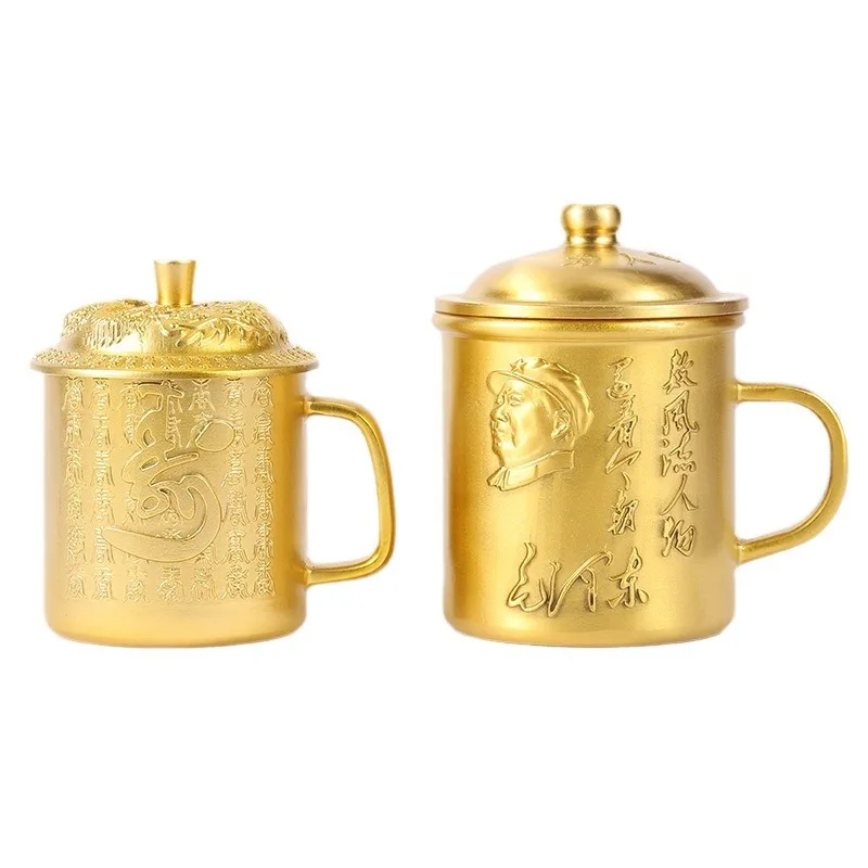 Brass Teacup Dragon Phoenix Hundred Blessings Tea Commemorative Cup Water Jar Home Collection Ornament