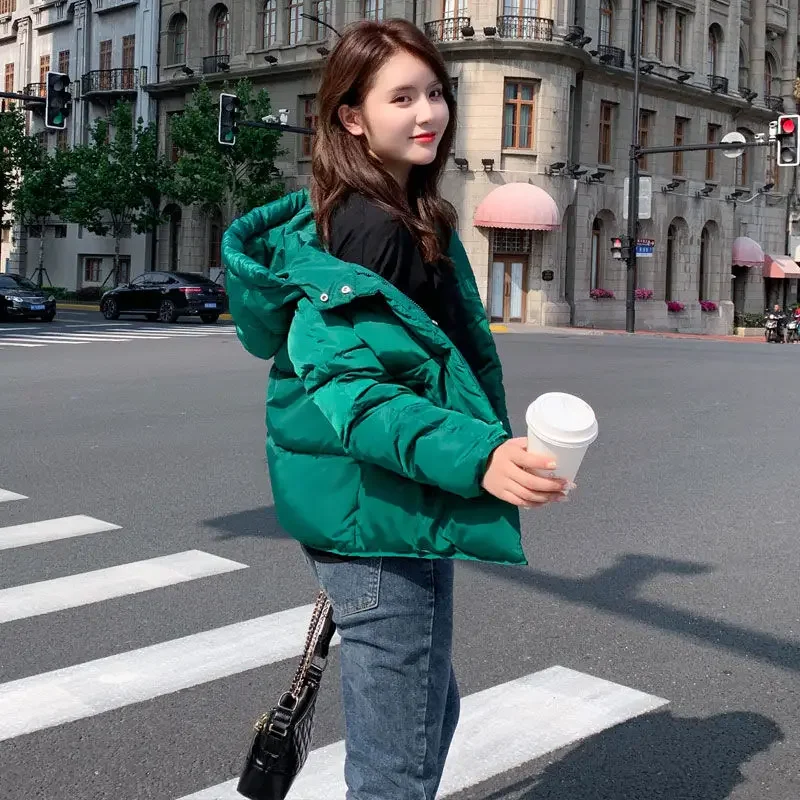 Female Coats Women Warm Solid Thick Down Jacket Cotton Padded Winter Hooded Parkas Casual Fashion Student Loose Snow Outwear New