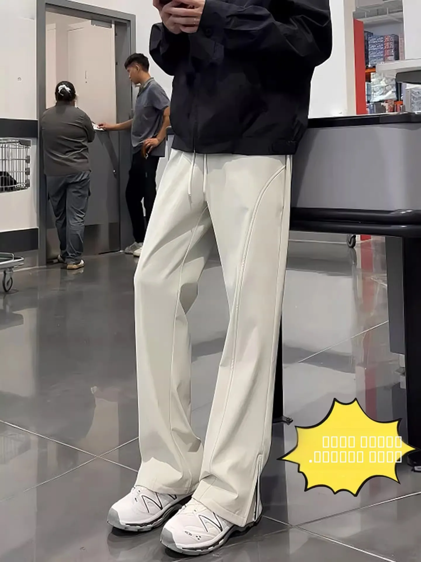 

American Sle Thiened Fce Anti-Knife Slant Cut Men's Autumn Winter Casual Pants Zipper Waterproof Cargo Pants Flared Legs